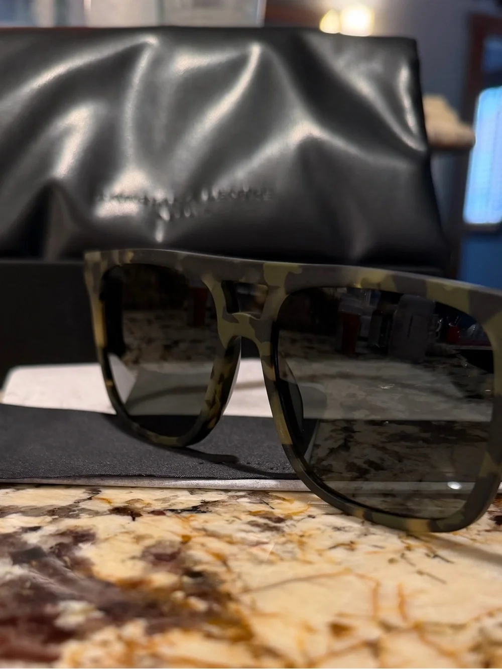 Carolina Lemke NWT Square Aviator Frame Sunglasses - Green Camo Acetate Frames